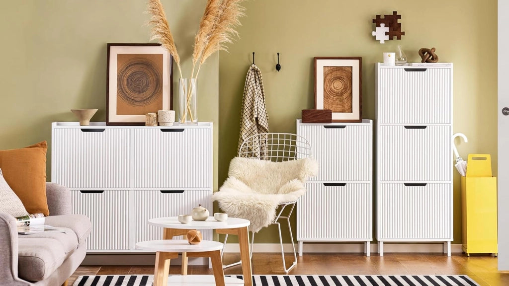 Scarpiera Salvaspazio Slim - Mobile Scarpiera 50 cm Larghezza con 3 ante battenti - Ideale per Ambienti Ristretti - Ingresso, Corridoio o Camera 50x19x130 cm Bianco FSR177-H-W