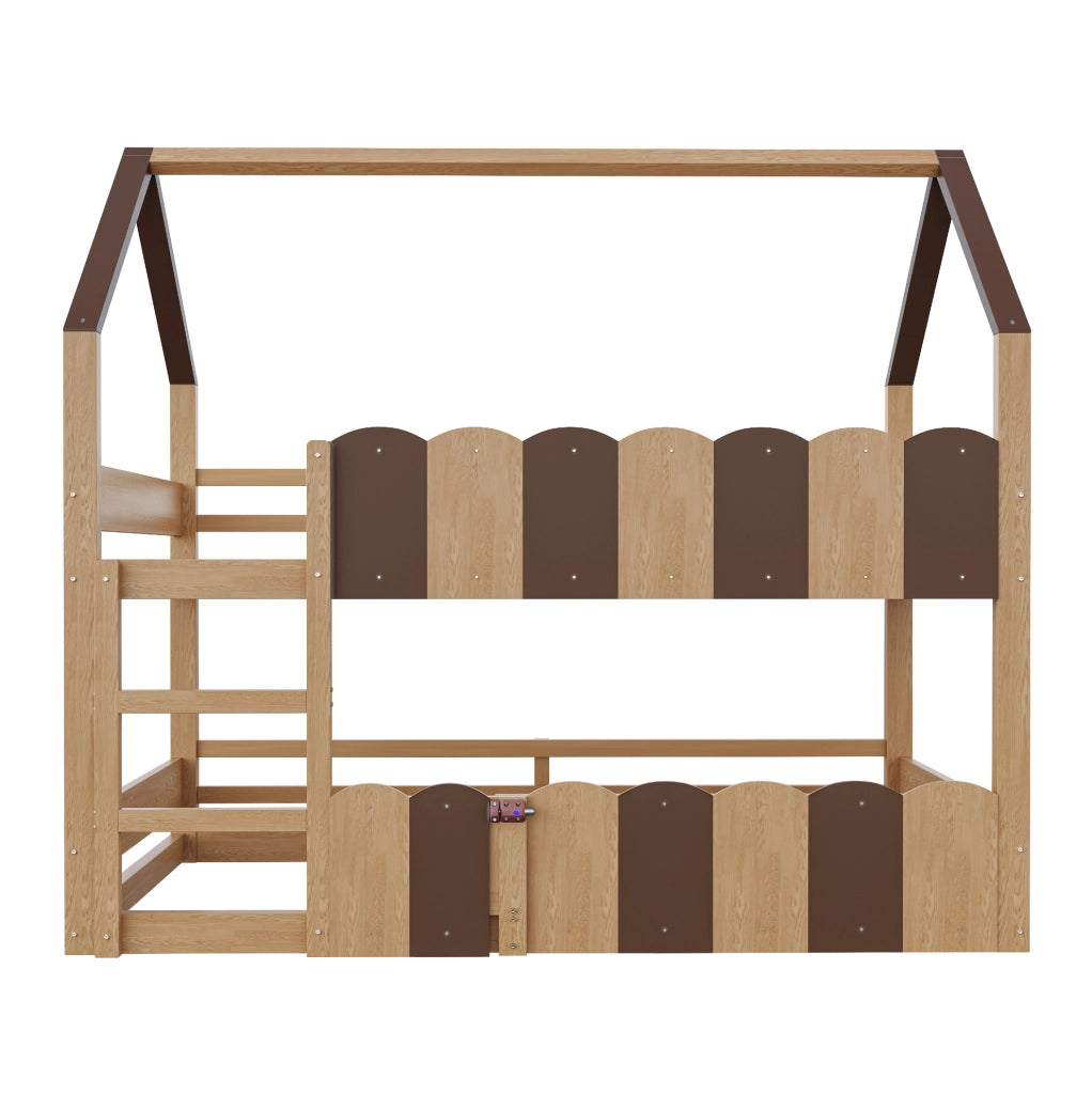 Letto a castello per bambini 90x200 cm con design a casetta e sponde di sicurezza