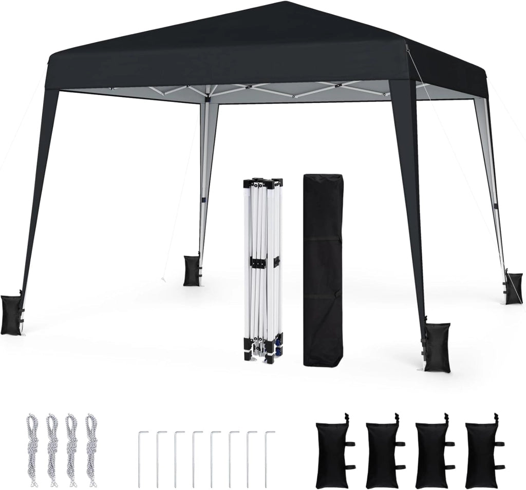 Gazebo da Giardino 3 x 3 M, Tendone Parasole con Telo Impermeabile e Resistente, Sacchi di Sabbia, Pieghevole, Portatile e Altezza Regolabile, per Esterno, Mercati, Fiere e Campeggio (Nero)
