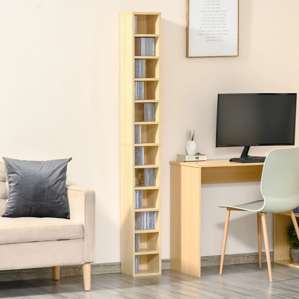 Libreria per CD e DVD con 12 scomparti ¨C zephmum ¨C 21x20x175 cm legno naturale