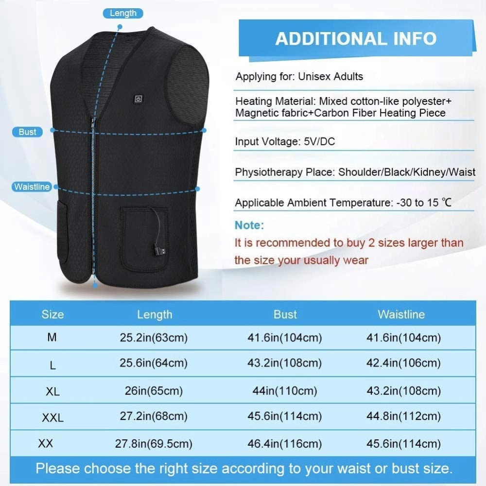 Trade Shop - Gilet Giubotto Riscaldante Usb Riscaldato Giacca Termica Unisex Riscaldamento -