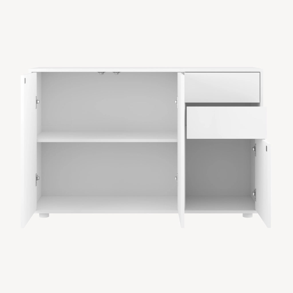 Credenza Paarl Comò con 3 Ante e 2 Cassetti 74x117x36 cm - Bianco Opaco [en.casa]