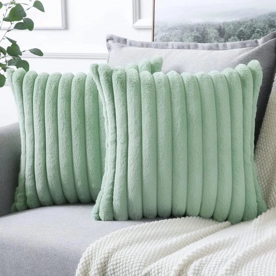 Set di 2 Cuscini di Piuma di Velluto - Decorativi Cuscini di Copertura - Copertura di Cuscino - Per Divano - Camera da Letto - Casa - Auto (45 x 45 cm - Verde Chlorotico)