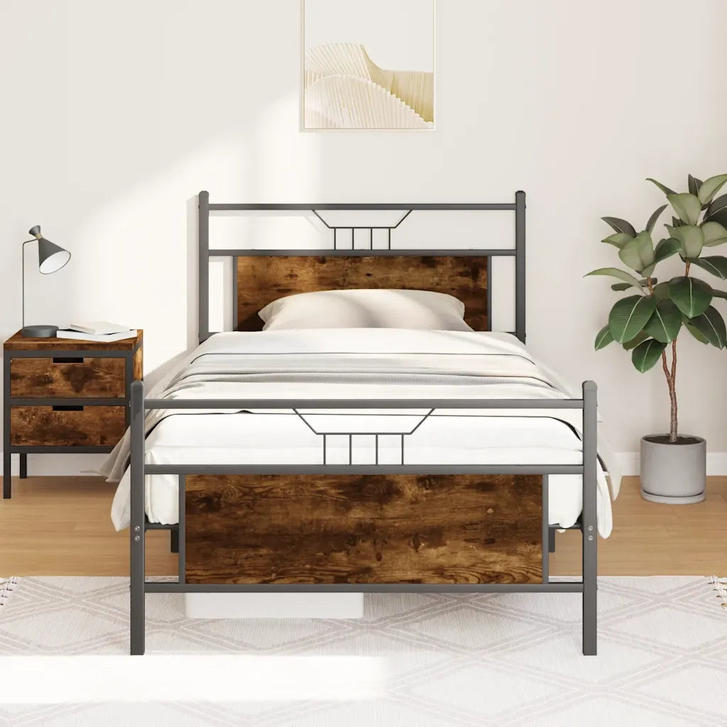 Letto singolo | Letto per adulti | Giroletto senza Materasso Rovere Fumo 107x203 cm in Truciolato