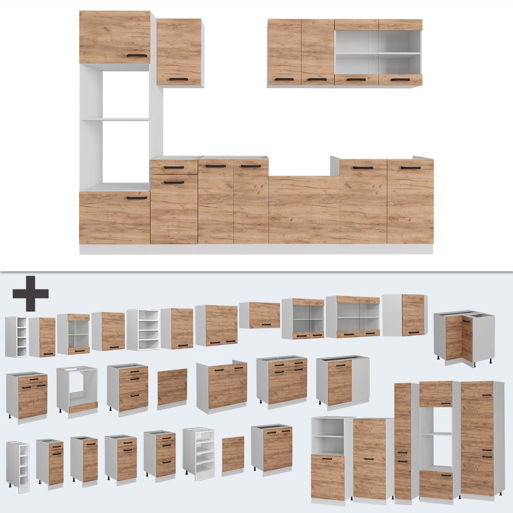 Cucina componibile R-Line Rovere dorato/Bianco 300 cm PL Rovere Vicco