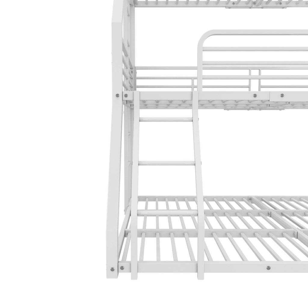 OKWISH Letto a Castello 90×200 cm, Letto Singolo 3 Posti con 2 Scale e Sponde di Sicurezza, senza Materasso, in Metallo, Bianco