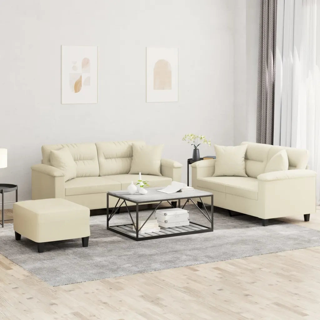 Set di Divani 3 pz con Cuscini Crema in Similpelle 3202378