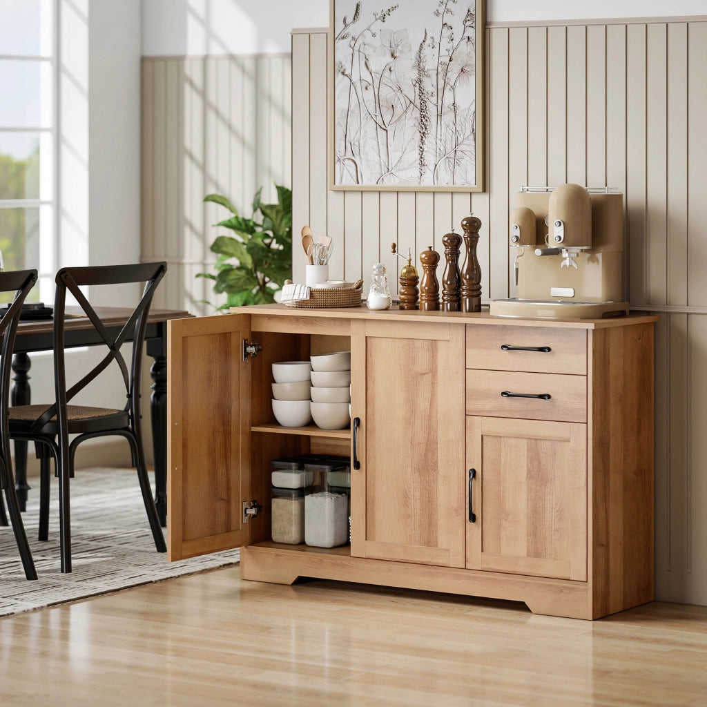 Mobile Cucina Buffet 120x38x79 cm con 2 Cassetti e 3 Armadietti in MDF Rovere
