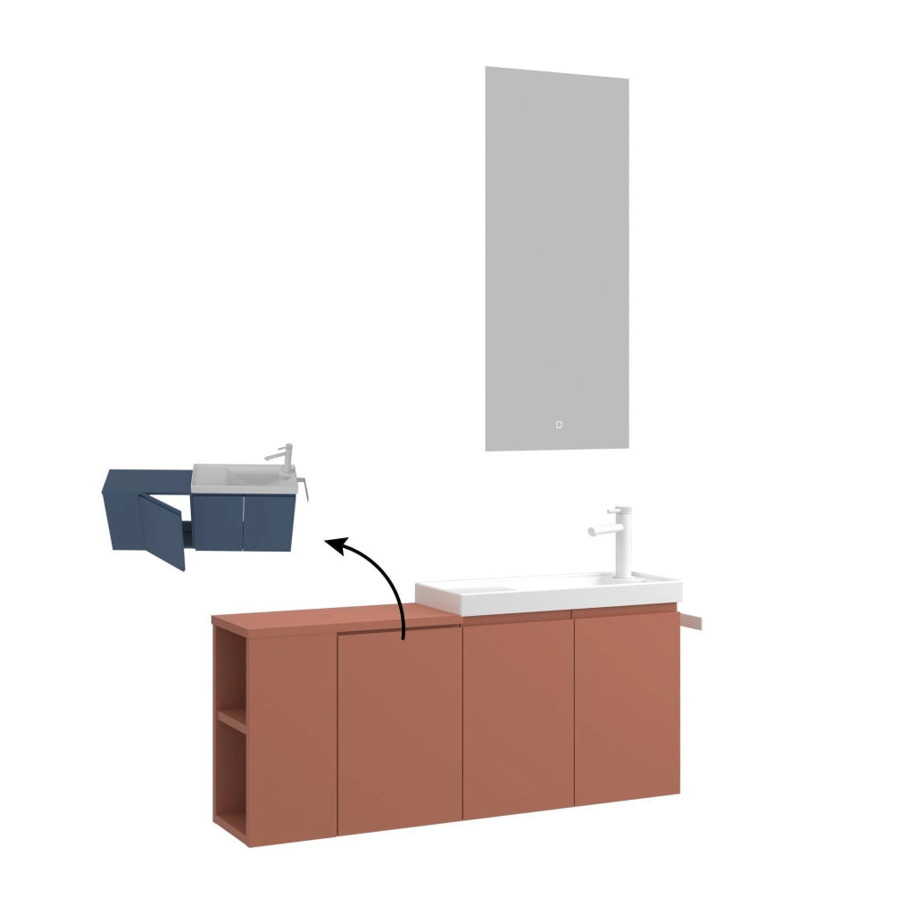 Set mobile lavabo con specchio (2 pezzi) "Ferla 110" - 110 x 22 x 45 cm - Cinnamon opaco