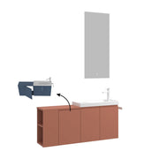 Set mobile lavabo con specchio (2 pezzi) "Ferla 110" - 110 x 22 x 45 cm - Cinnamon opaco