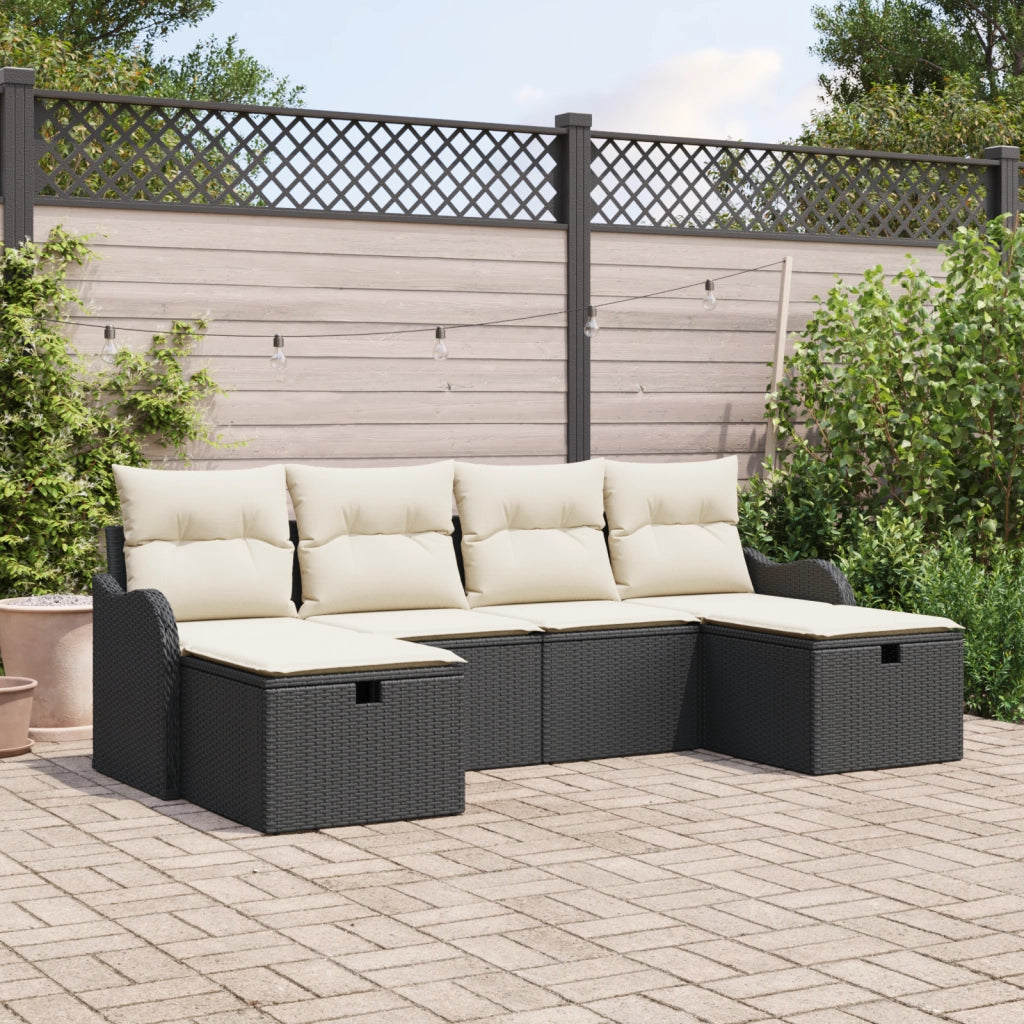 Set da Giardino  6 Pezzi con Cuscini Rattan Nero