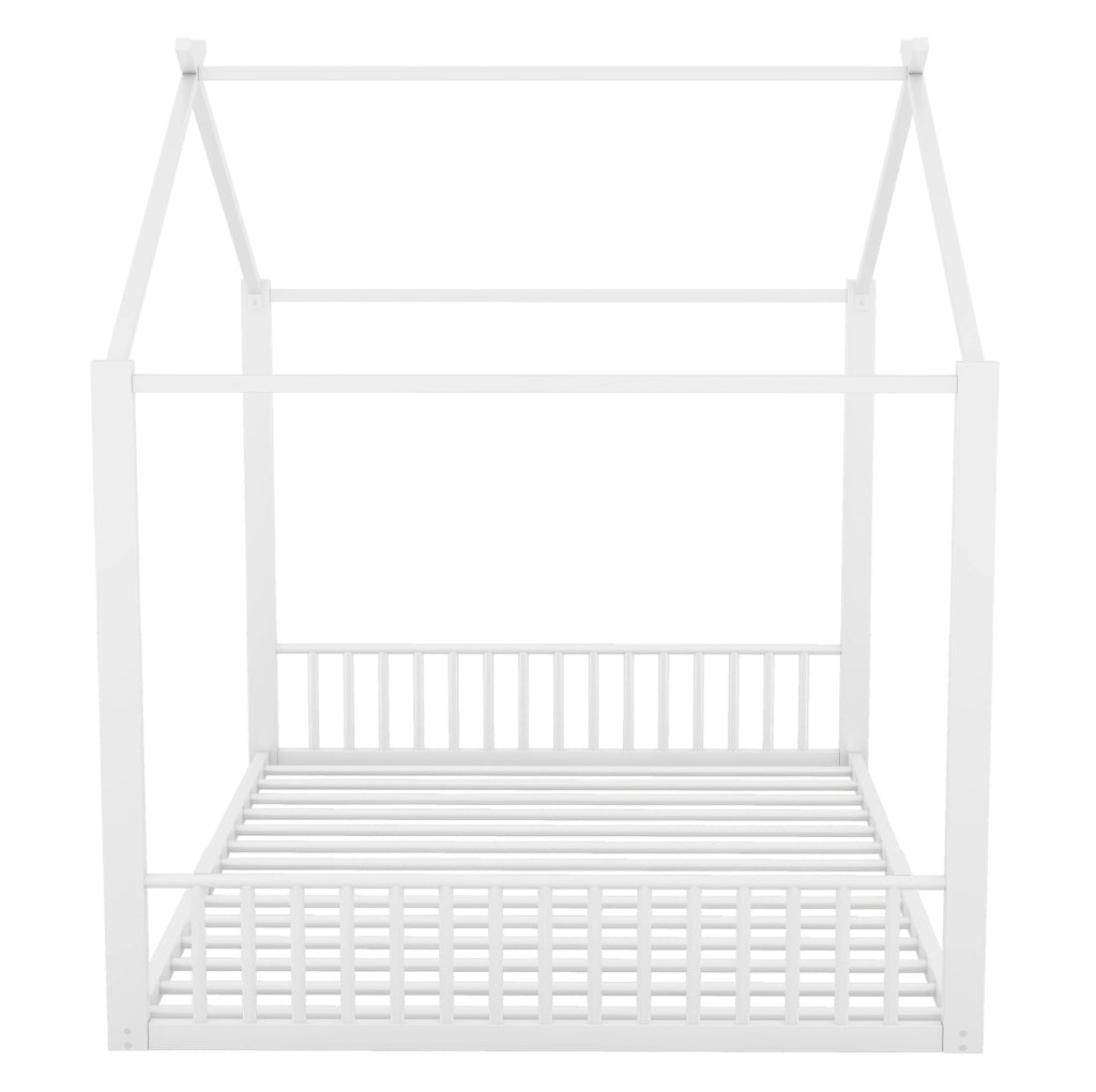 Letto a casetta 140x200 cm; struttura robusta in metallo; bianco (Senza materasso)