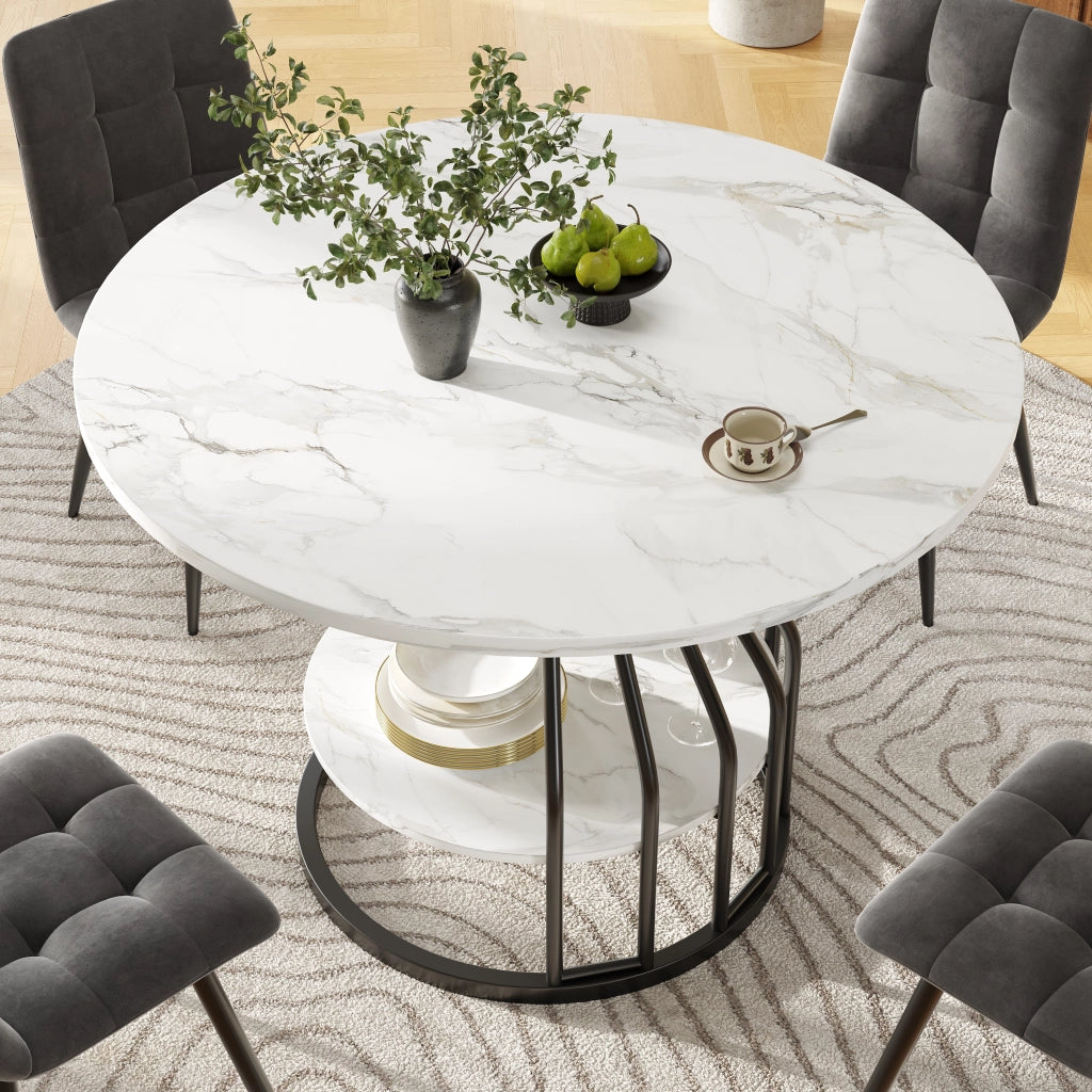 Tavolo da Pranzo per 4 Persone con Spazio Contenitore e Piedini Regolabili in MDF 80 x 80 x 76 cm Nero