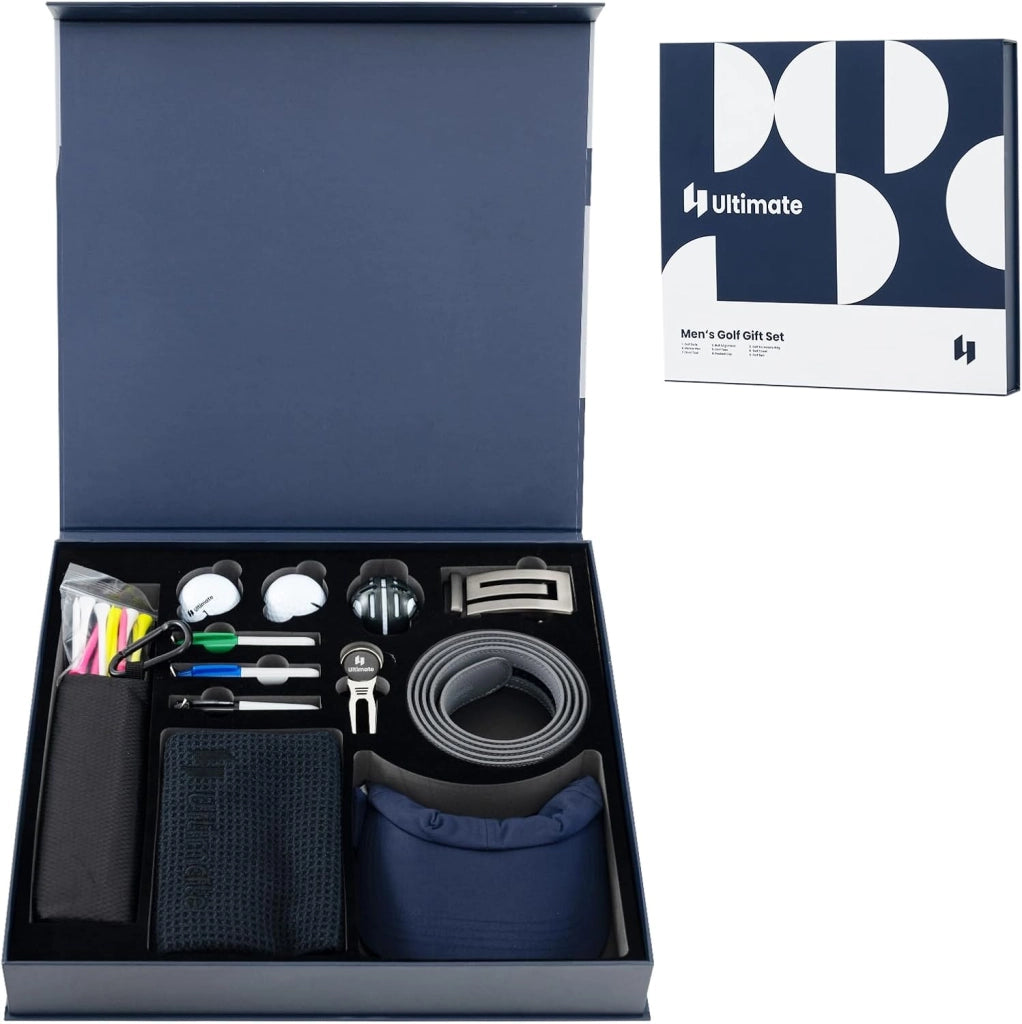 Set Completo da Golf, Tee da Golf, Asciugamano, Cintura da Golf, Cappello da Golf, Attrezzo per Divot, Segnapallina & Borsa Portaoggetti, Scatola Regalo Golf per Uomo e Donna