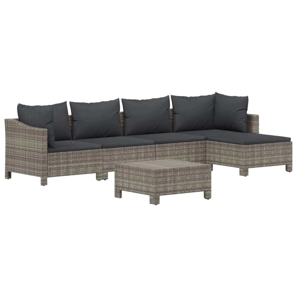 Set di mobili da giardino mobili da esterno 6 pezzi con cuscini resina intrecciata grigia 02_0016793