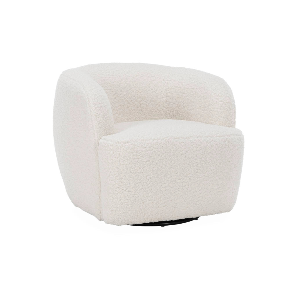 Poltrona girevole in metallo e bouclé, 360º, crema