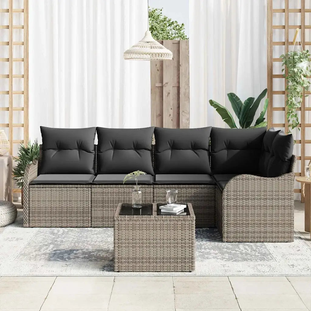 Set Divano da Giardino con cuscino 6 pcs Grigio Poly Rattan 3345709