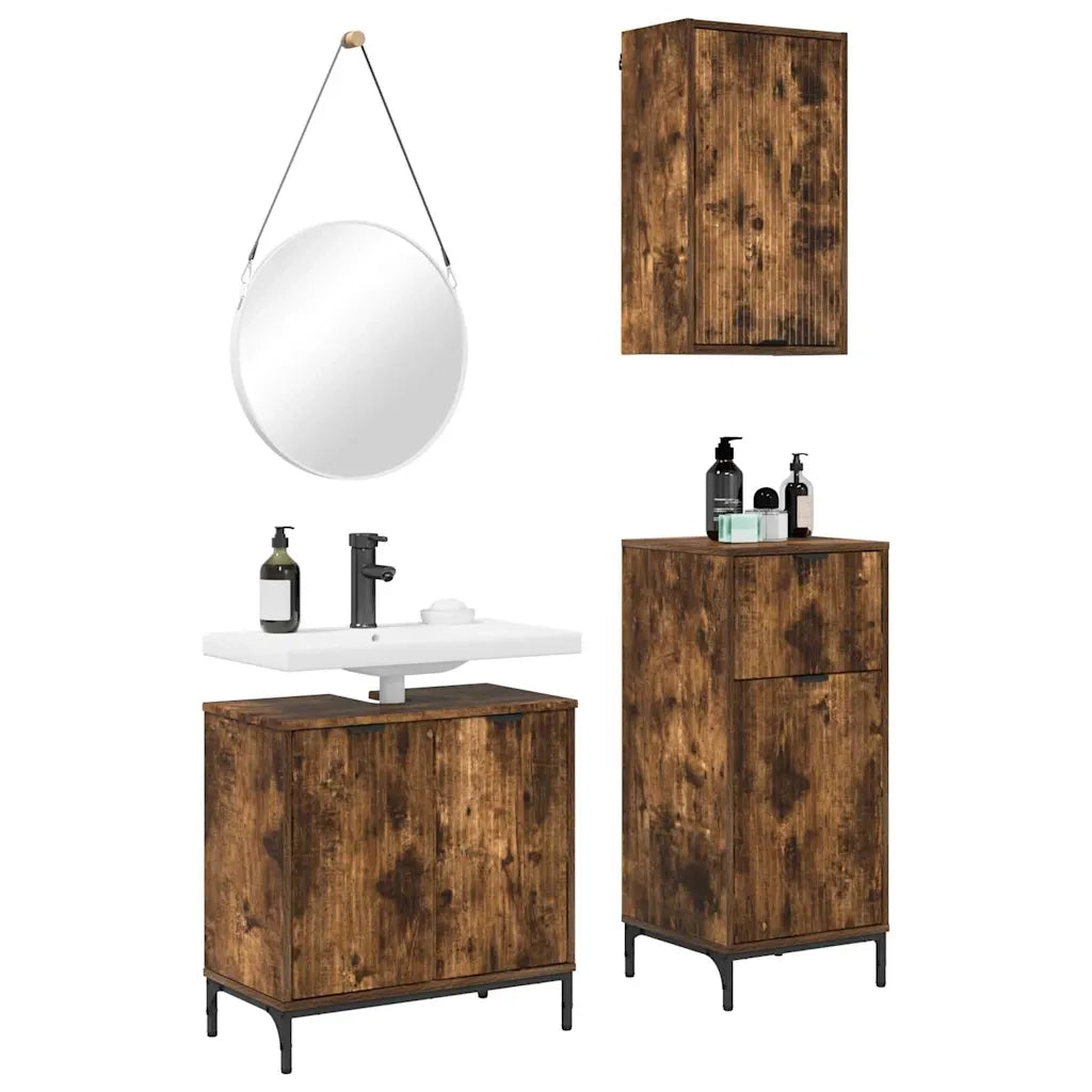 Set di mobili per il bagno con cassetto 3 pcs Rovere fumé 3393108