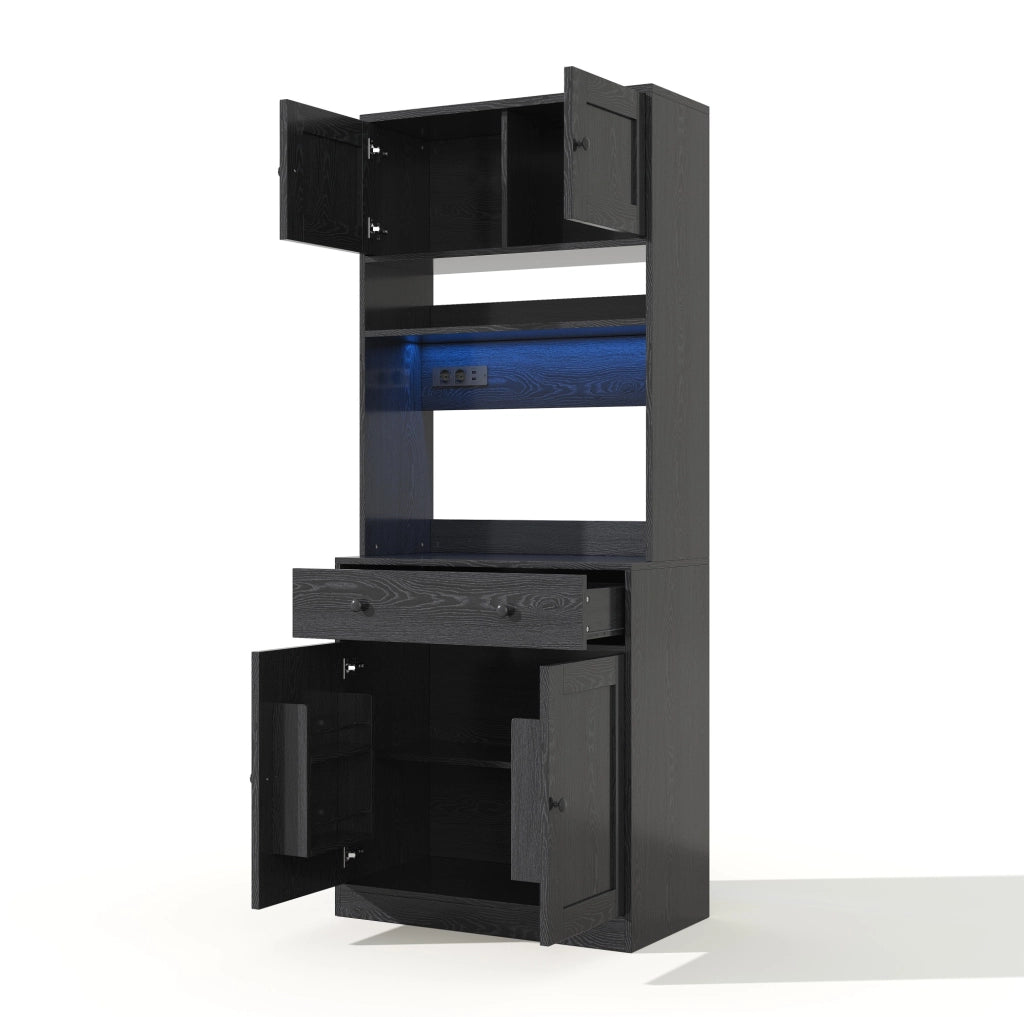 Credenza cucina multifunzione con LED RGB; prese USB e 2 prese AC; 72x40x180 cm; MDF nero