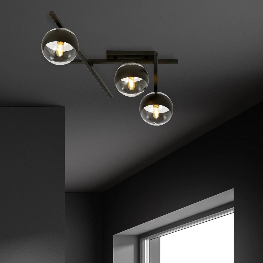 Plafoniera Moderna Teti Acciaio Nero 3 Luci E14 Ip20