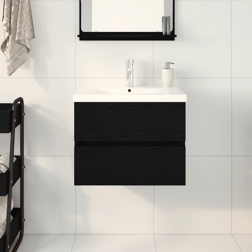 Mobile per Lavabo  con Lavabo Integrato in Quercia Nera in Legno MDF