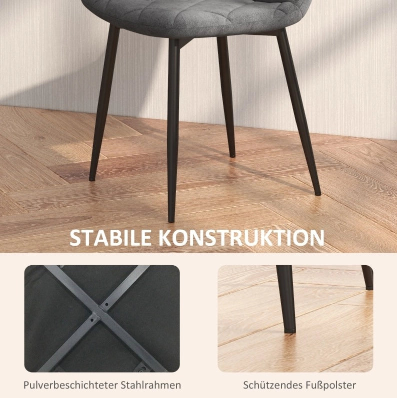 Set di 4 sedie da pranzo moderne con schienale; effetto velluto grigio; struttura in acciaio