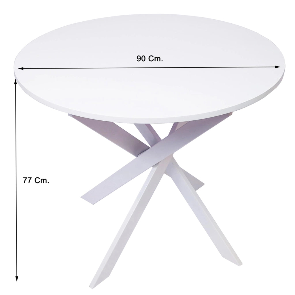Tavolo da pranzo rotondo ZEN, 90x90x77cm, per 4 persone, Colore bianco opaco, Gambe in metallo laccato bianco opaco RF1143