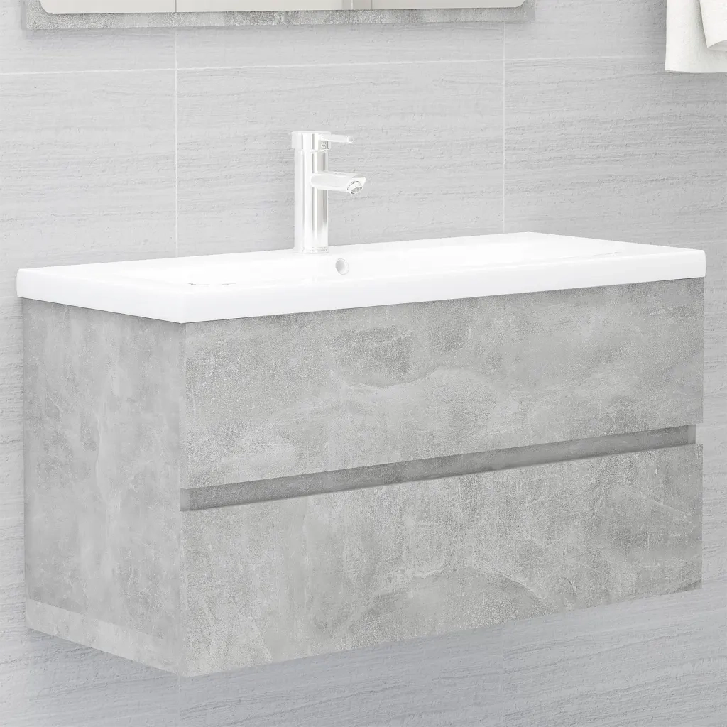 Mobile con Lavabo Integrat-Armadietto da Cucina-Lavandinoo Grigio Cemento in Legno Multistrato 142385