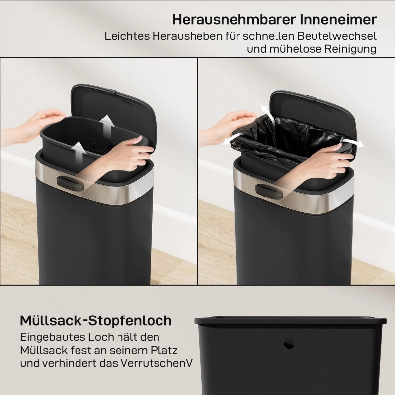 CESTINO RIFIUTI 5 L 21,5x19,5x30 cm Nero in acciaio inox