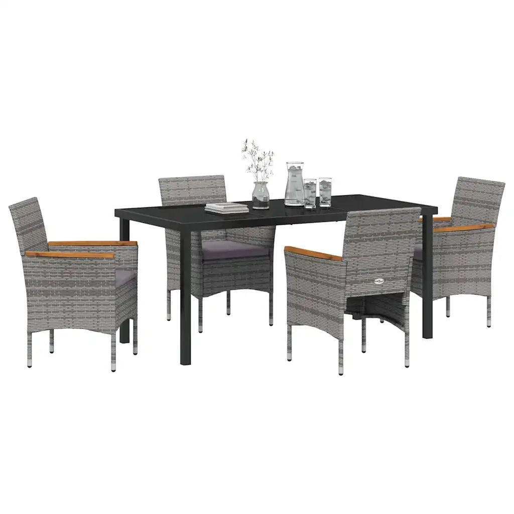 Set da Pranzo per Giardino con cuscino 5 pcs Grigio polyrattan 3379761