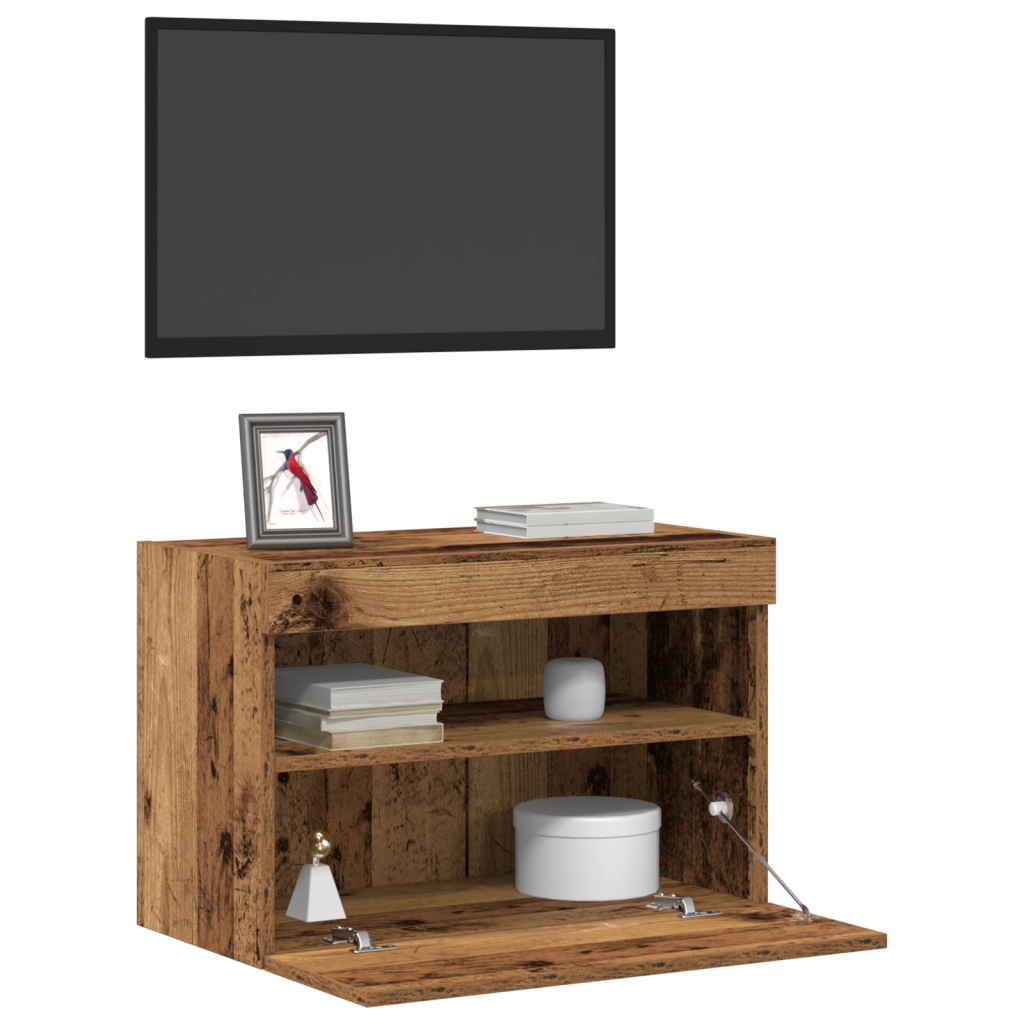 Armadi da muro per TV  con luci LED 2 pezzi in legno antico 60x30x40 cm