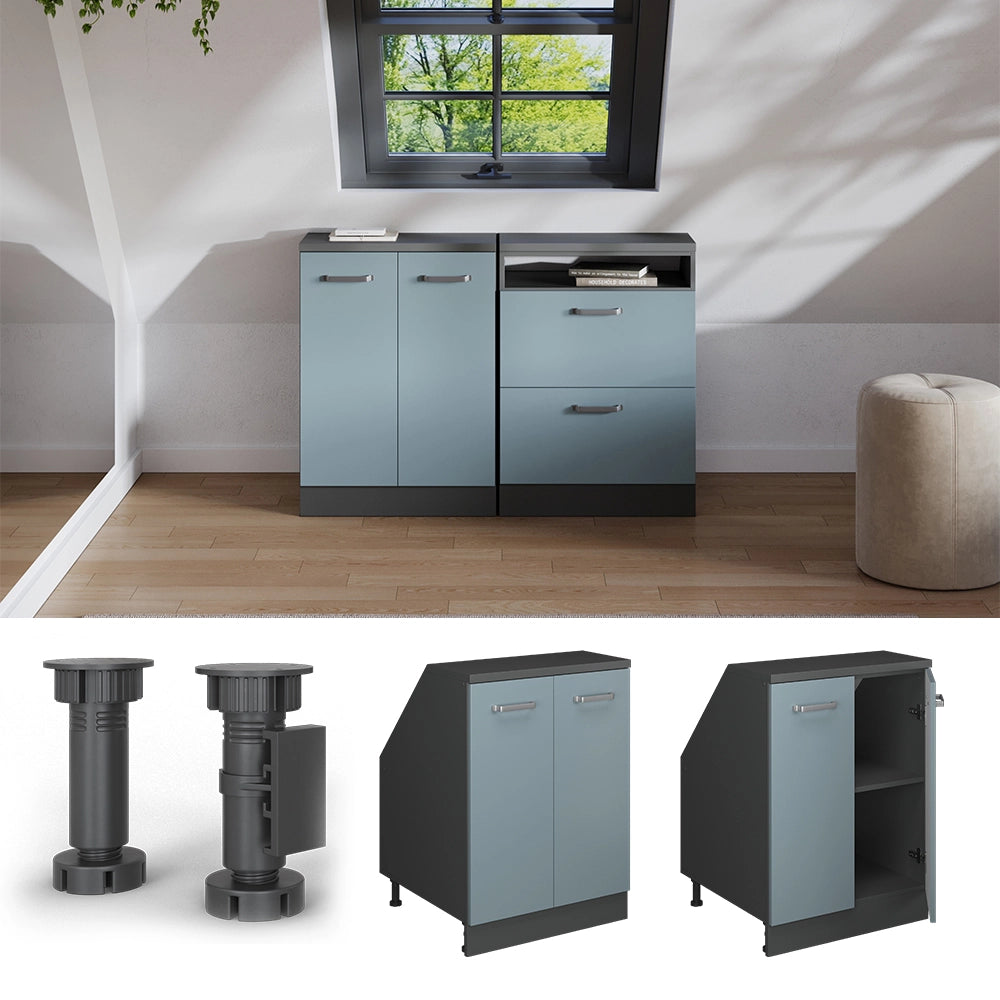 Mobile sottotetto Rion Grigio-blu/Antracite 60 x 83.8 cm con 2 porte, carcassa 60 cm profondità Vicco