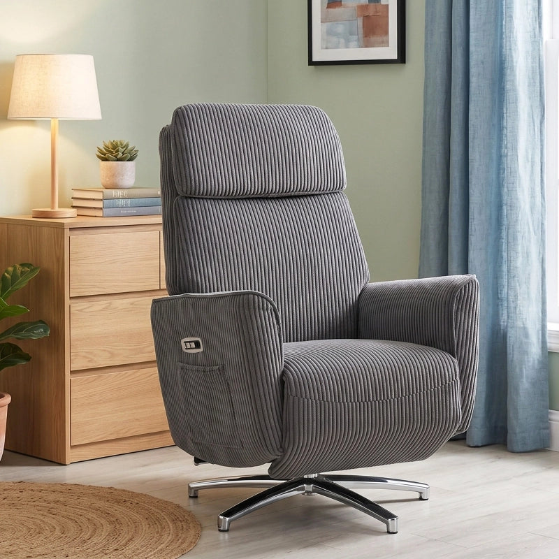 POLTRONA Relax Elettrica Girevole 360° con Doppio Motore, Tessuto Grigio Scuro