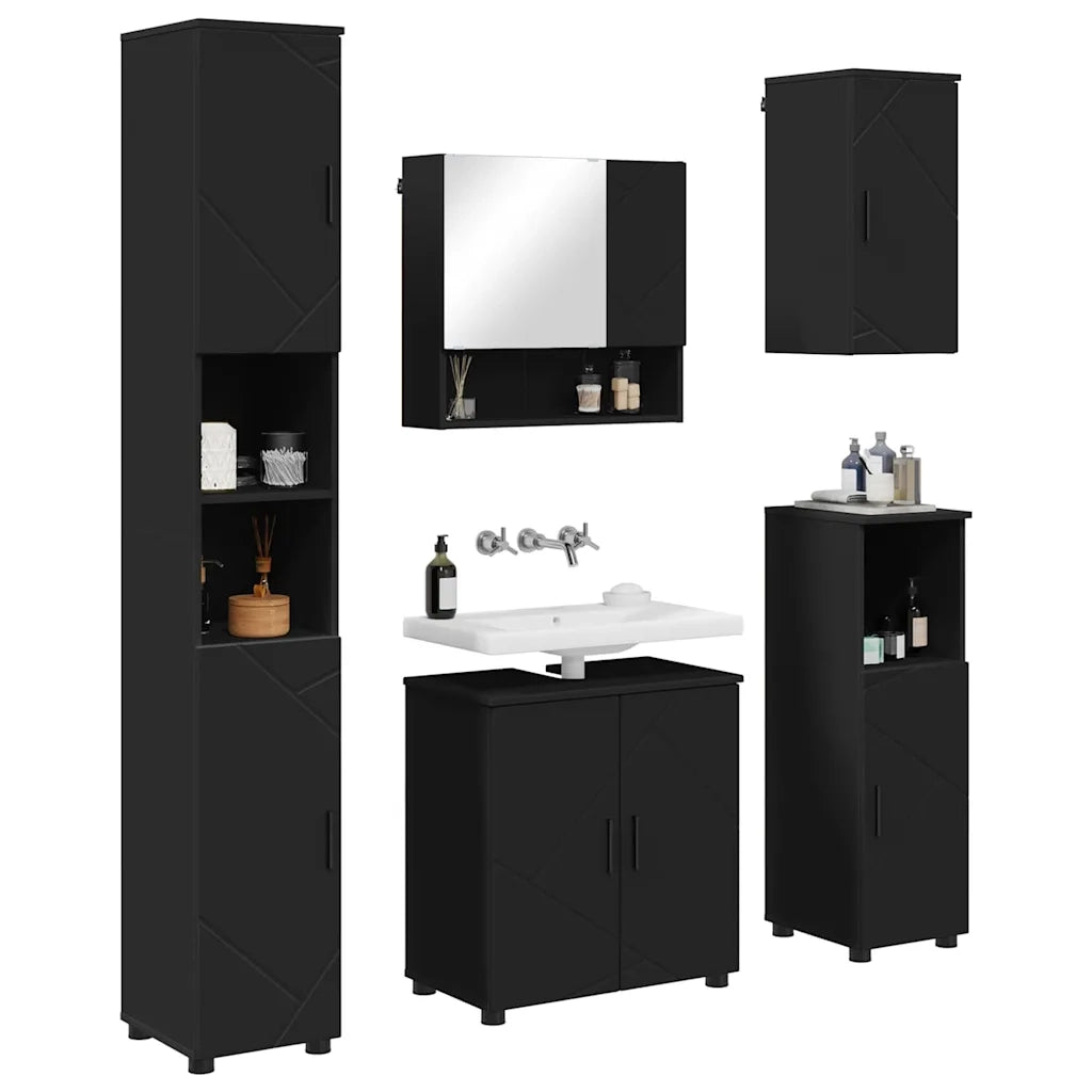 Set di mobili per il bagno Montaggio a parete 5 pcs Nero 3392984