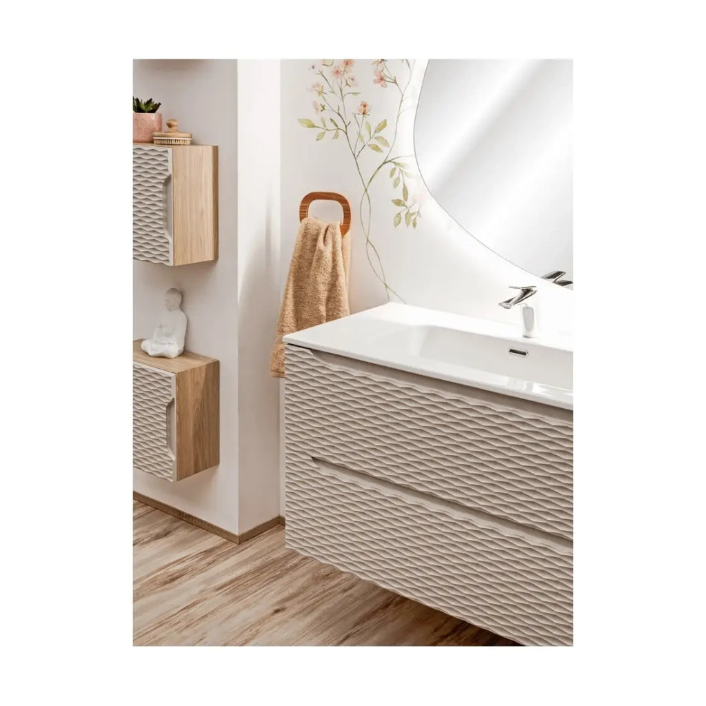 Mobile sottolavabo YOKA - Beige e rovere chiaro 120 cm