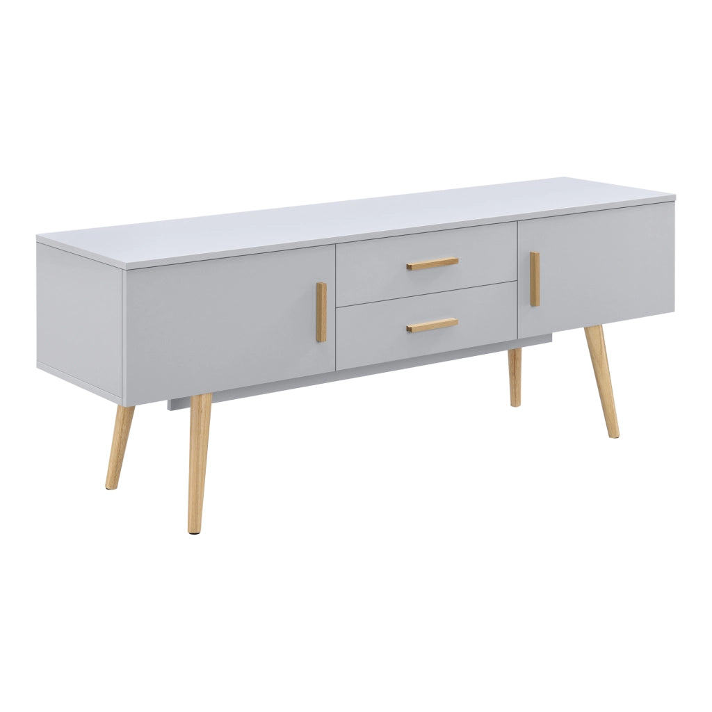Mobile Porta TV con 2 Armadi e 2 Cassetti 140 x 40 x 56 cm Supporto TV con Passaggio Cavi Tavolino Consolle - Grigio Chiaro