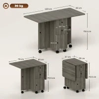 Tavolo a Ribalta a 6 Rotelle con 2 Cassetti e Armadietto ad Ante, in Legno, 120x60x76.5 cm, Grigio
