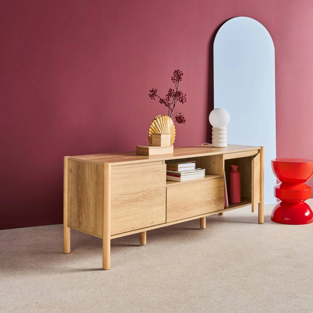 Mobile tv decorazione legno 2 ante 1 cassetto 140cm, marrone naturale