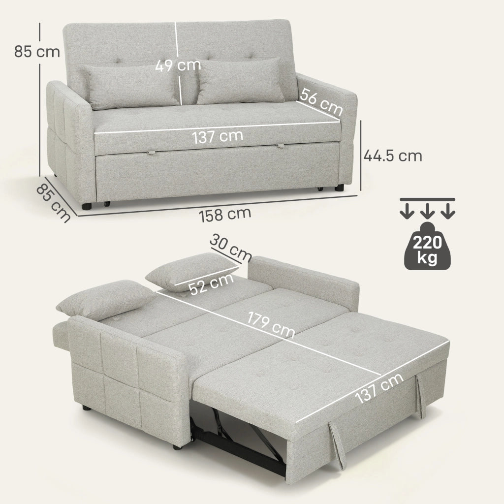 Divano Letto 2 Posti Convertibile Apertura Clic Clac con 2 Cuscini in Tessuto Marrone Chiaro