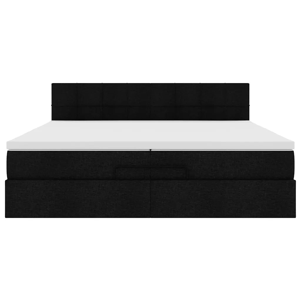 Struttura Letto Pouf con Materassi Nero 200x200 cm in Tessuto 3312335
