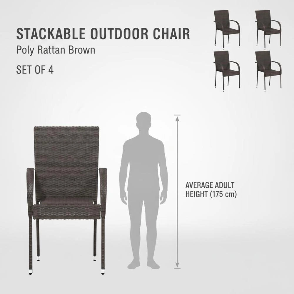 Stackable Garden Chairs 4 Pcs Poly Rattan Brown