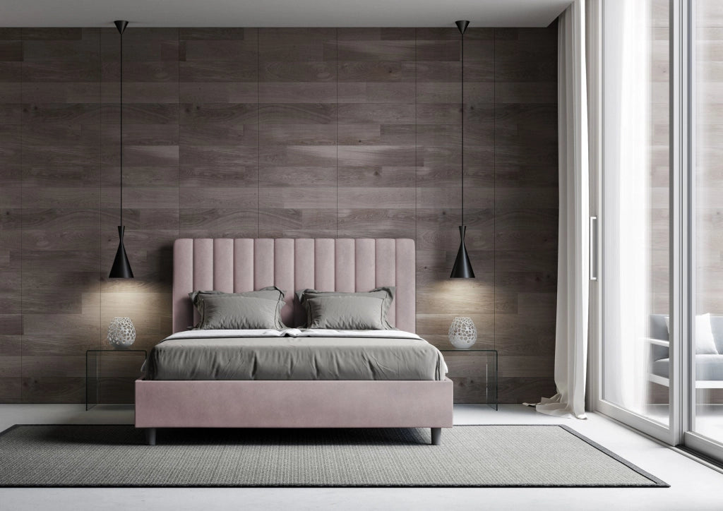 Letto Matrimoniale Francese 140x210 cm con Rete e Contenitore Agueda Glicine