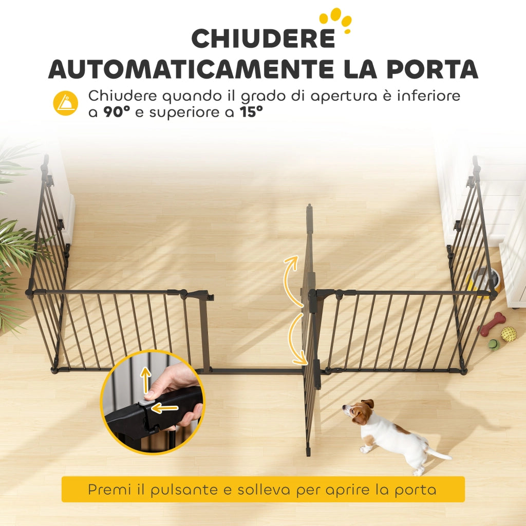 Cancellino per Cani Taglia Piccola e Media Pieghevole a 5 Pannelli, in Metallo e Plastica, 300x3x74.5 cm, Nero