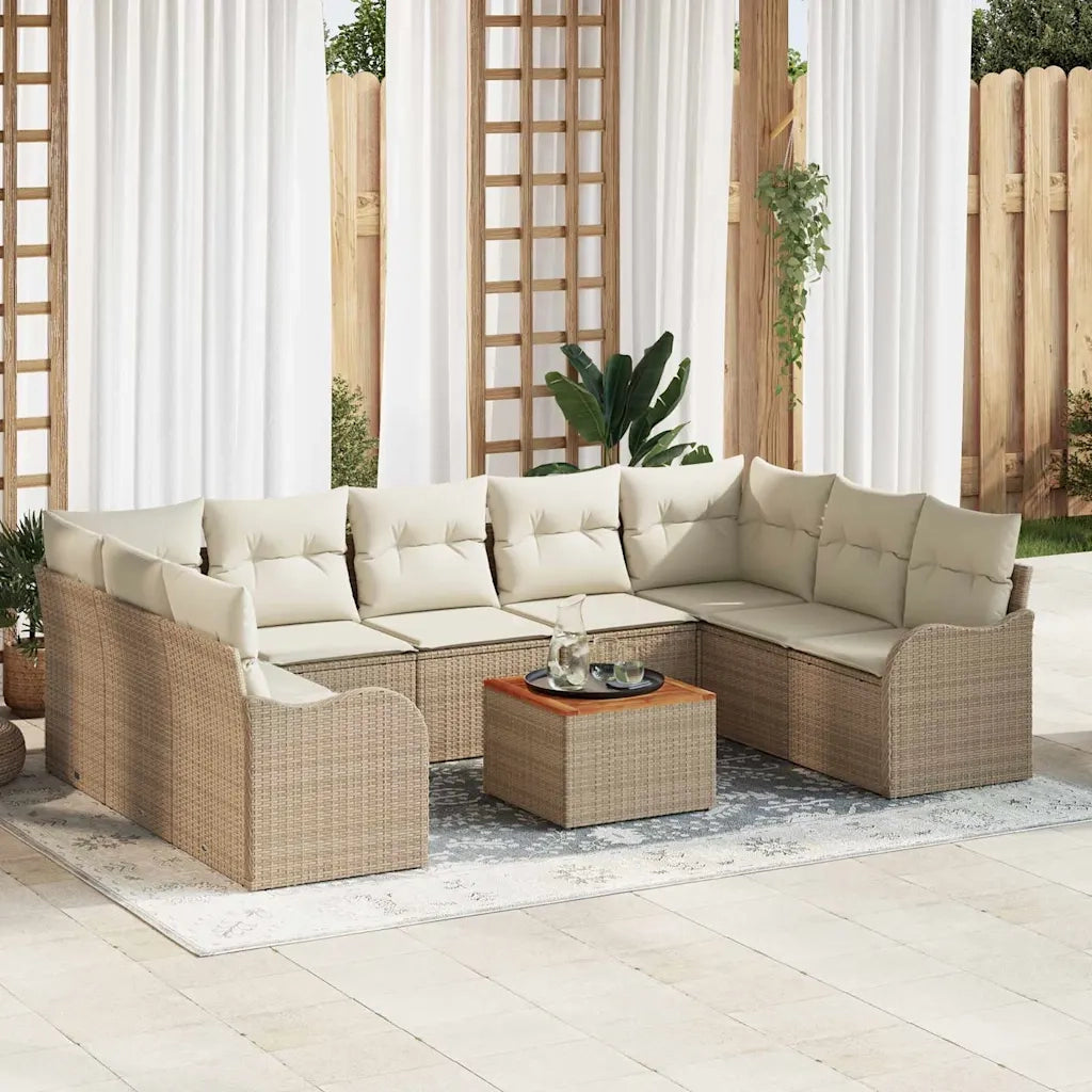 Set Divano da Giardino 10 pcs Beige e Crema polyrattan 3356167