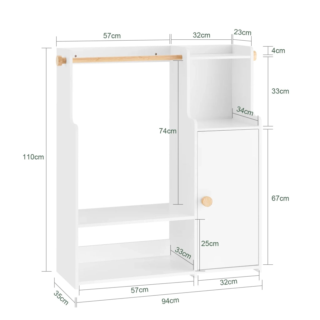 SoBuy Mobile per Bambini con Appendiabiti, Giardaroba per Bambini con scatole, Armadio per bambini, Bianco 94x35x110cm KMB110-W