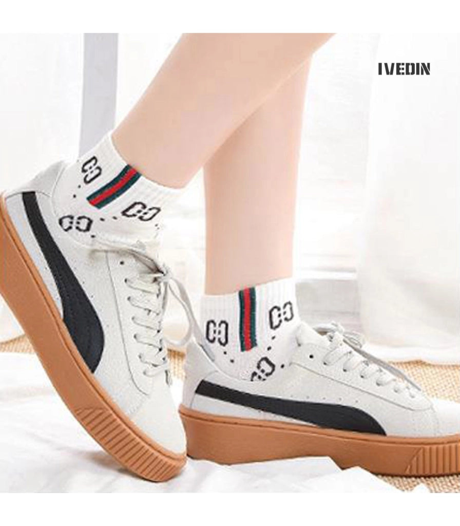 Calzini Bassi in Cotone per Donna e Bambina | Stile Universitario con Motivo Catenine Ricamate | Taglia Unica 34–40 EU