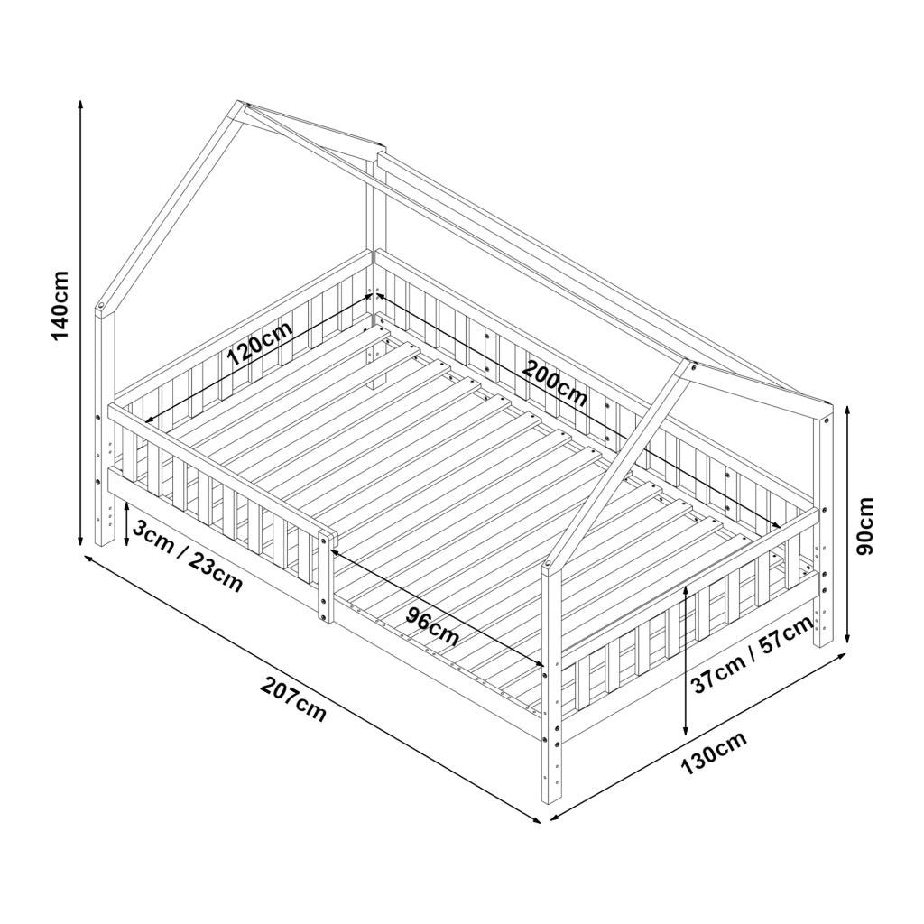 Letto Casetta per Cameretta Ydre 120x200 cm Bianco [en.casa]