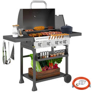 Barbecue a gas 4 bruciatori con piano cottura laterale ¨C Zephmum ¨C Nero 135x55x103 cm