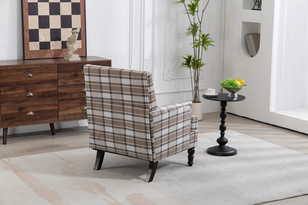 Poltrona Vintage ¨C MINIMAL ¨C Tessuto Lino Marrone con Borchie, Soggiorno