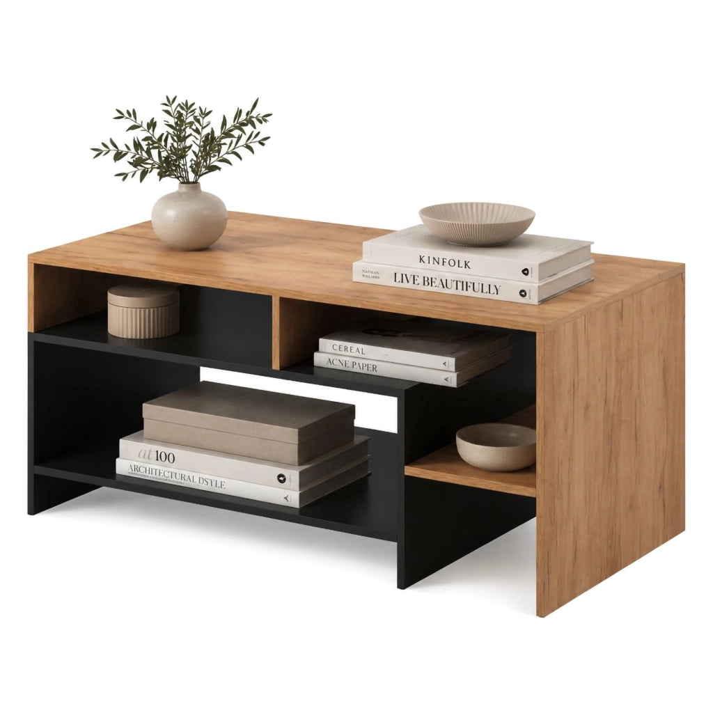 Karaseso, Tavolino da Salotto 3 Vani, 120x60x53h cm Marrone Rovere